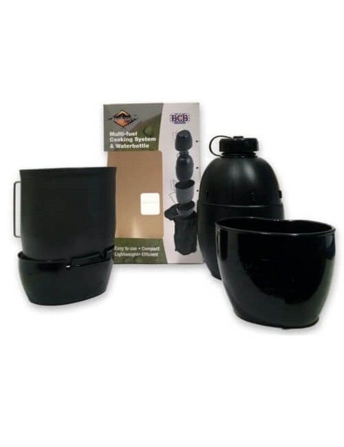 Bushcraft cooking system with water bottle Multi - fuel-Black