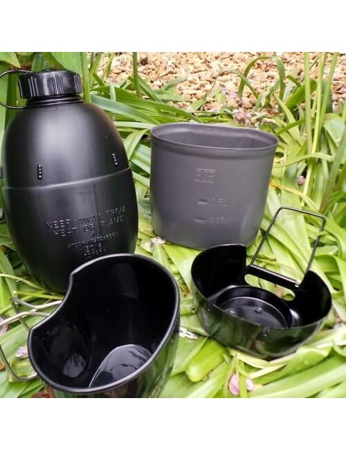 Sistema de cocción Bushcraft con botella de agua multicombustible-Negro