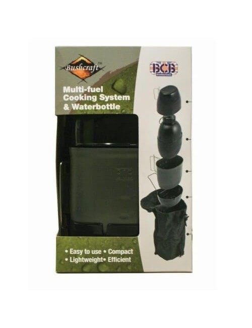 Sistema de cocción Bushcraft con botella de agua multicombustible-Verde Militar