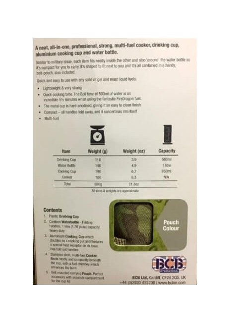 Bushcraft cooking system with water bottle Multi - fuel-Army Green