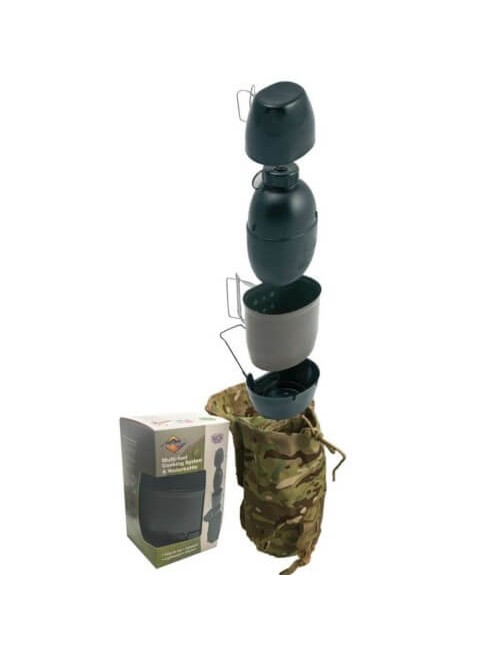 Bushcraft Kochset mit Wasserflasche Multi - Fuel-Armeegrün