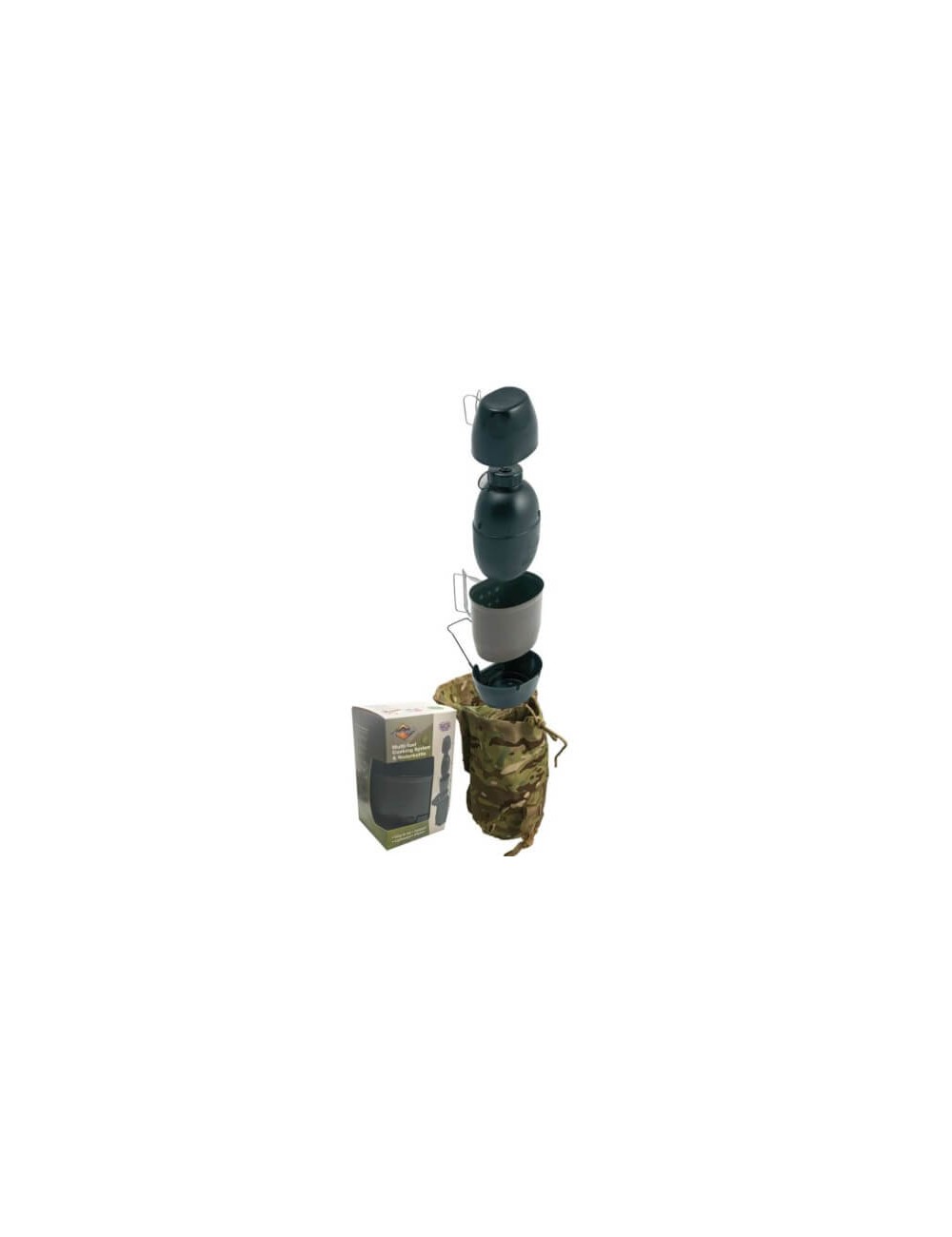 Sistema de cocción Bushcraft con botella de agua multicombustible-Verde Militar