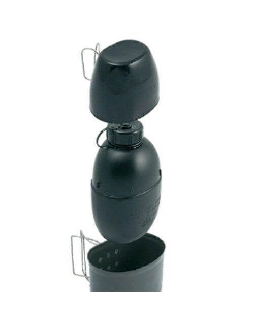 Bushcraft Kochsystem mit Wasserflasche Multi-fuel (silberner Kocher) Schwarz