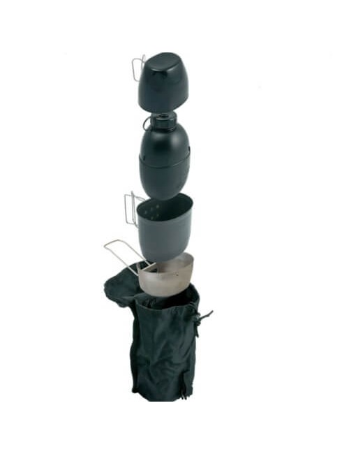 Bushcraft Kochsystem mit Wasserflasche Multi-fuel (silberner Kocher) Schwarz
