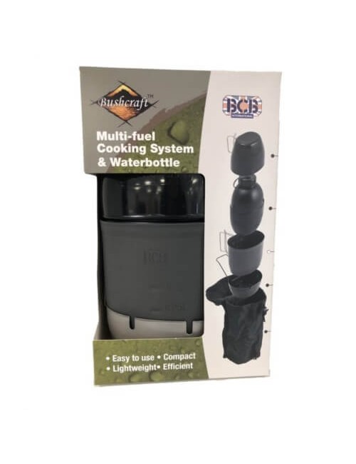 Bushcraft Kochsystem mit Wasserflasche Multi-fuel (silberner Kocher) Schwarz