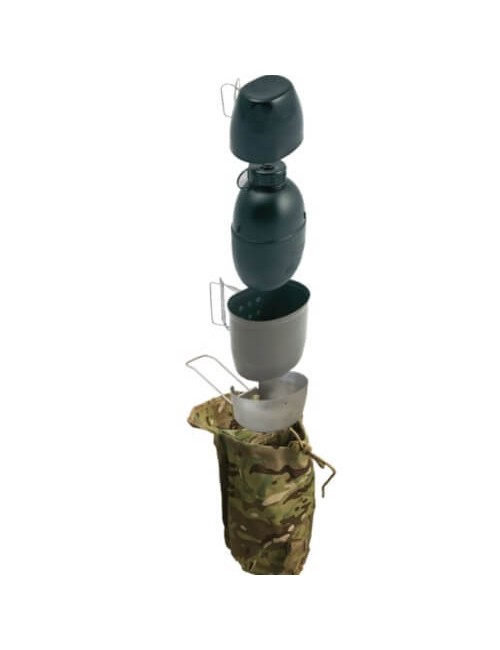 Bushcraft Kochsystem mit Wasserflasche Multi-fuel (silberner Kocher) Grün