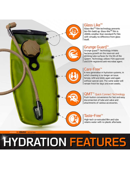 Source Tactique sac à eau - pack d'hydratation de 2 litres sac à dos - Noir