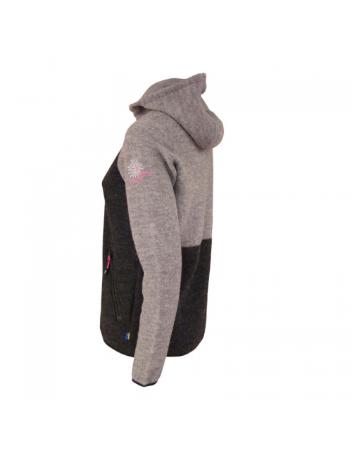 Ivanhoe cardigan Zoya Hood FZ avec capuche pour femme en laine-Gris