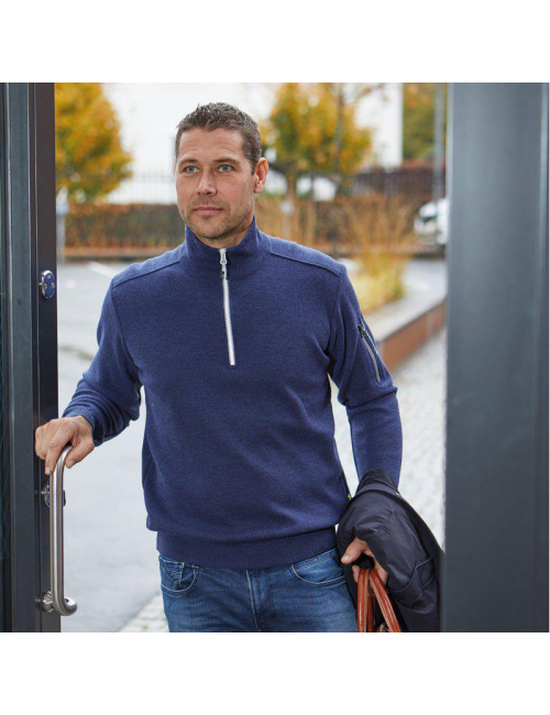 Ivanhoe Strickjacke Hadar Halber Reißverschluss Graphit Meliert-feine Merinowolle-Grau