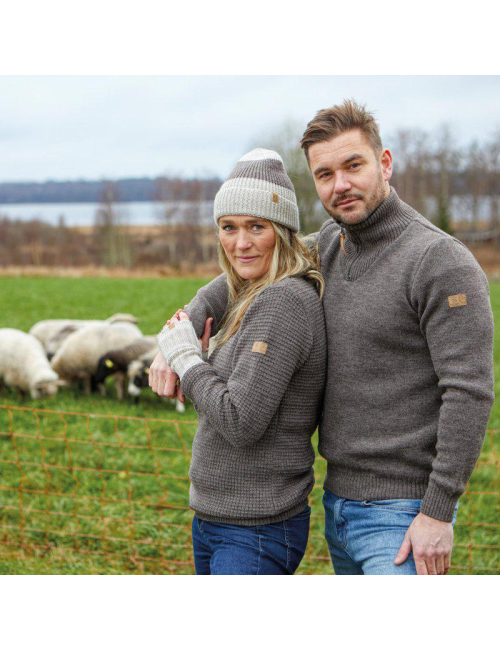 Ivanhoe pull NLS demi-zip en grains de café d'orme-100% pure laine non teinte