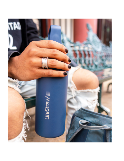LifeStraw bottiglia filtro acqua Go 2.0 Mar Egeo in acciaio inox isolato 700 ml-Blu