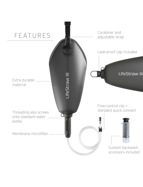 LifeStraw Peak Series kompakter Schwerkraft-Wasserbeutel mit Wasserfilter - 3 L-Grau