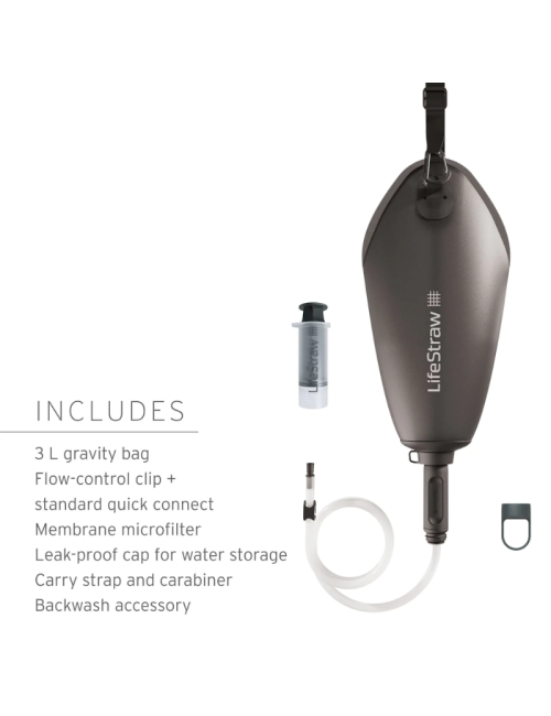 LifeStraw Peak Series kompakter Schwerkraft-Wasserbeutel mit Wasserfilter - 3 L-Grau