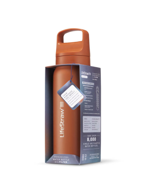 Bouteille filtre à eau LifeStraw Go 2.0 Kyoto Orange isolée en acier inoxydable 1 litre-Orange