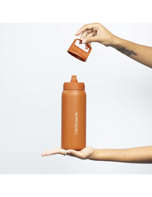 Bouteille filtre à eau LifeStraw Go 2.0 Kyoto Orange isolée en acier inoxydable 1 litre-Orange