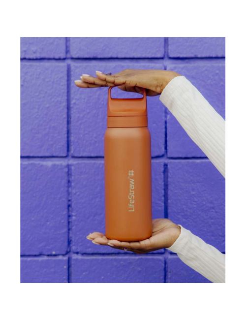 Bouteille filtre à eau LifeStraw Go 2.0 Kyoto Orange isolée en acier inoxydable 1 litre-Orange