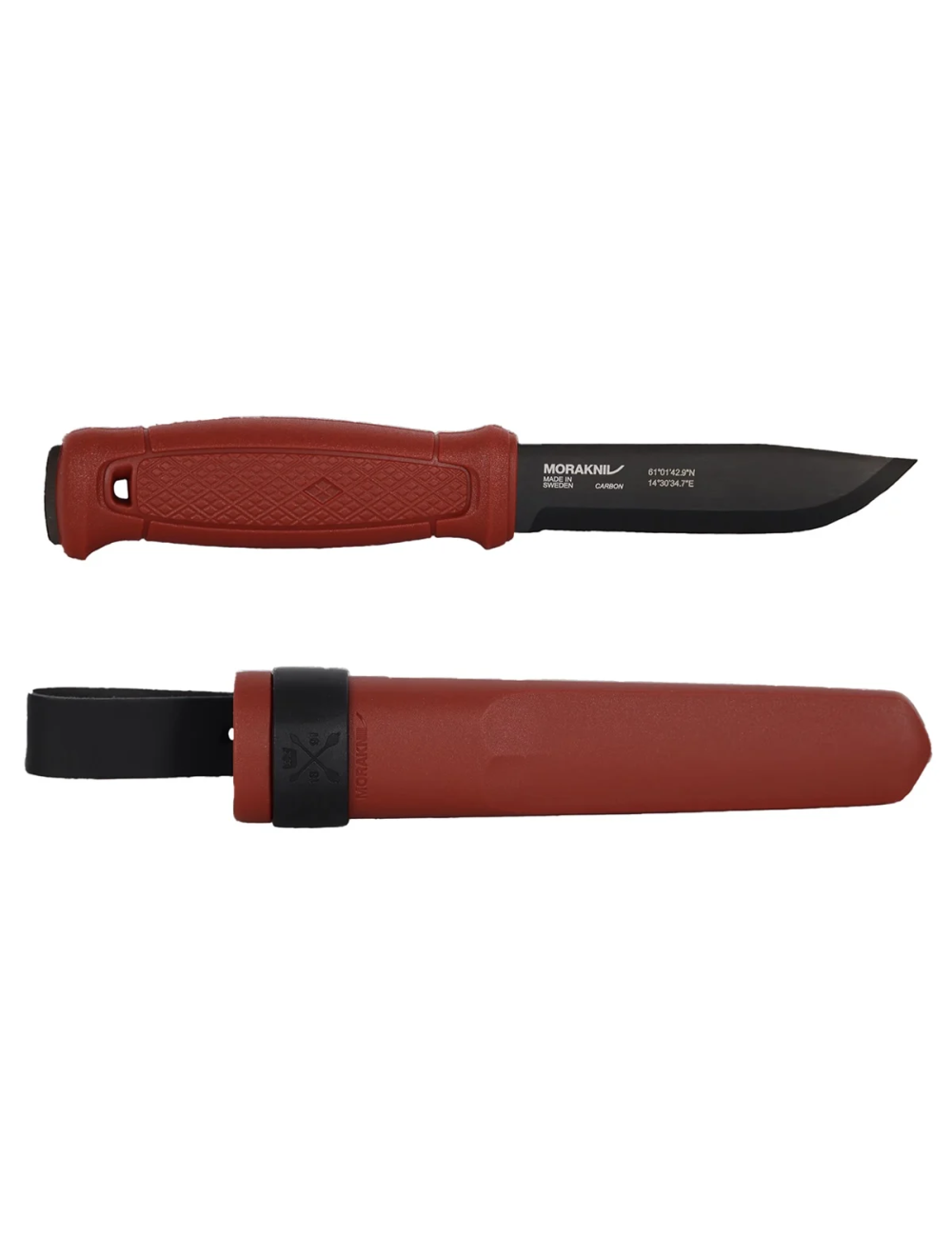 Mora survivalmes Garberg Dala Red zwart carbon met lederen schede - Rood