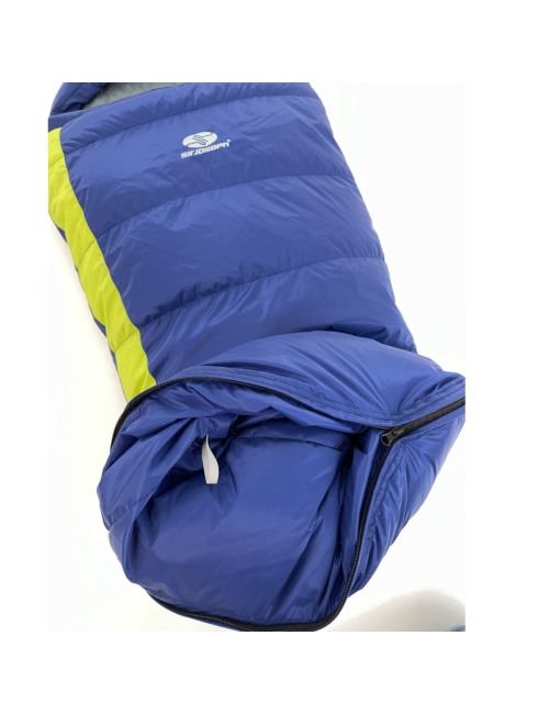 SirJoseph Mumienschlafsack für Kinder Kiki Basic 125-145-links 145 cm-Navy mit Limette