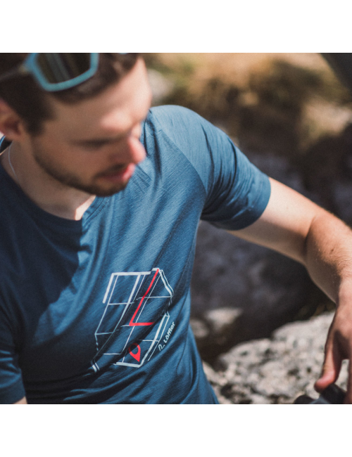 Loeffler Hemd kurzarm M Printshirt Tracking Merino Light Dark Petrol - Blau
