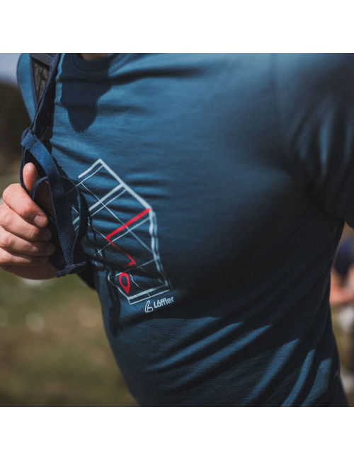 Loeffler Hemd kurzarm M Printshirt Tracking Merino Light Dark Petrol - Blau