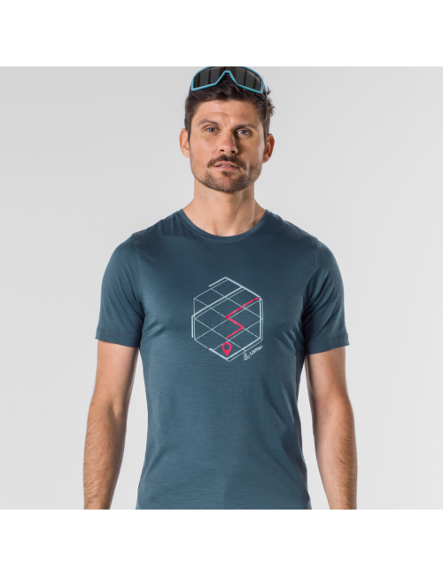 Loeffler shirt manches courtes M Printshirt Tracking Merino Light Dark Petrol - Bleu