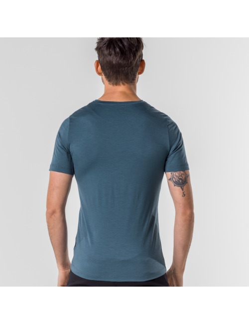 Camicia Loeffler a maniche corte M Printshirt Tracking Merino Light Dark Petrol - Blu
