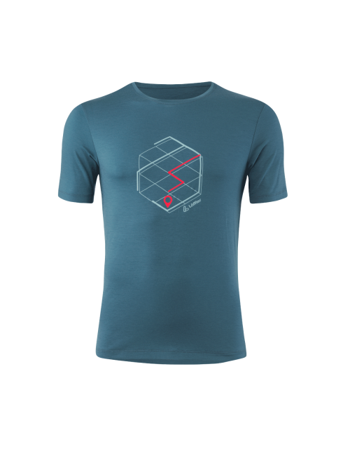 Loeffler Hemd kurzarm M Printshirt Tracking Merino Light Dark Petrol - Blau