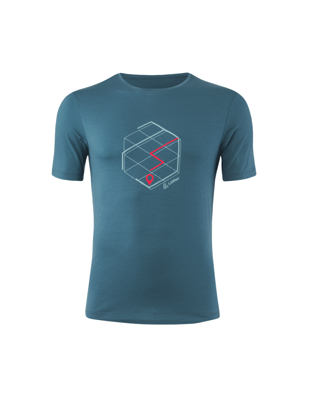Loeffler Hemd kurzarm M Printshirt Tracking Merino Light Dark Petrol - Blau