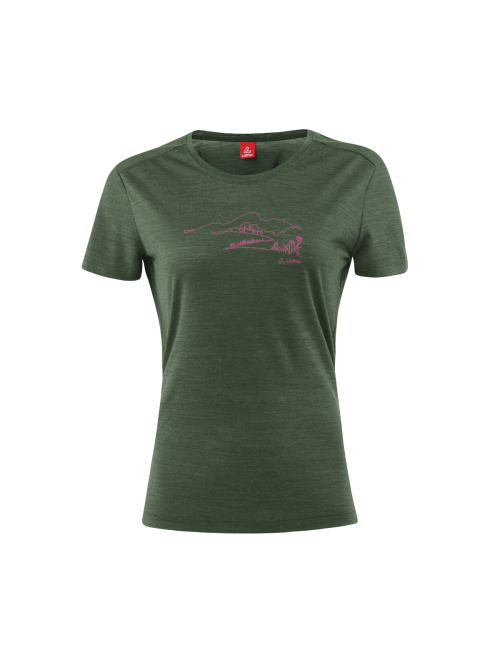 Loeffler chemise manches courtes W Printshirt Country Merino - Tencel™ Olive Green