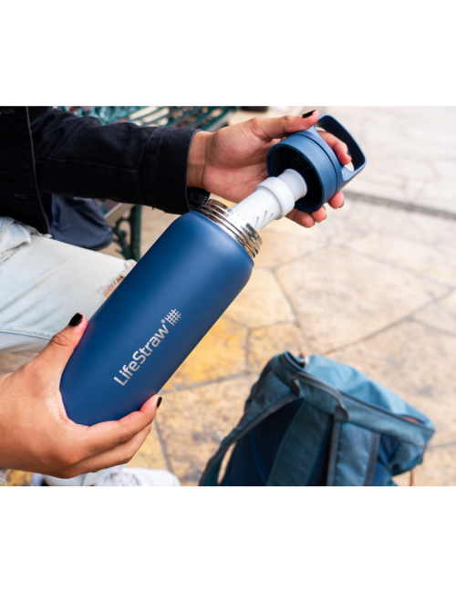 LifeStraw Wasserfilter Flasche Go 2.0 Ägäisches Meer Edelstahl isoliert 700 ml - Blau