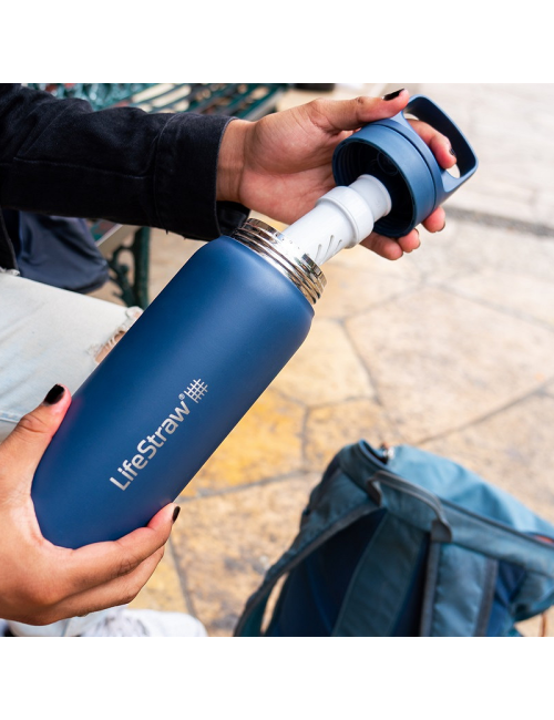 LifeStraw Wasserfilterflasche Go 2.0 Edelstahl Aegean Sea Blue isoliert 1 Liter - Blau