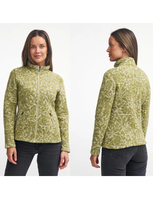 Ivanhoe cardigan donna in lana con zip integrale Tuva Jaquard Golden Lime - Verde
