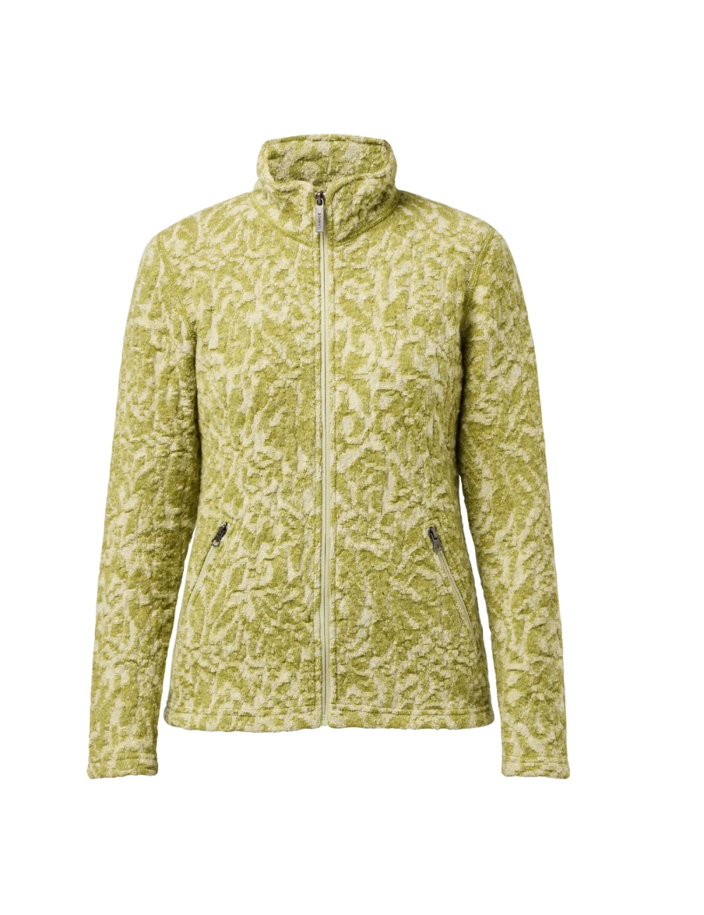 Ivanhoe cardigan donna in lana con zip integrale Tuva Jaquard Golden Lime - Verde
