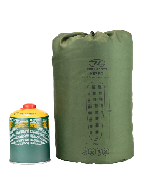 Matelas de couchage autogonflant Highlander Kip Mat 50 mm - Valeur R 4,5 - Vert olive