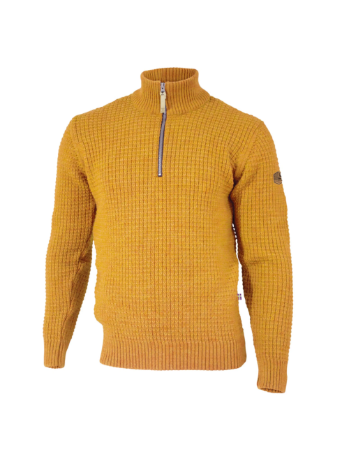 Ivanhoe trui Moritz half zip Autumn Blaze - 100% wol - Geel
