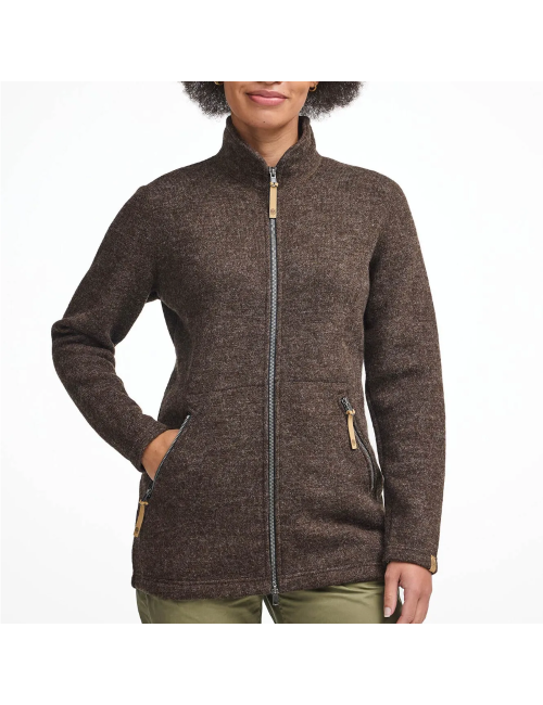 Giacca da donna in lana con zip integrale Ivanhoe NLS Twig Long Chocolate 100% lana non tinta - Marrone