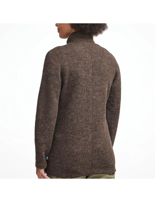 Ivanhoe dames wollen full-zip vest NLS Twig Long Chocolate 100% ongeverfde wol - Bruin