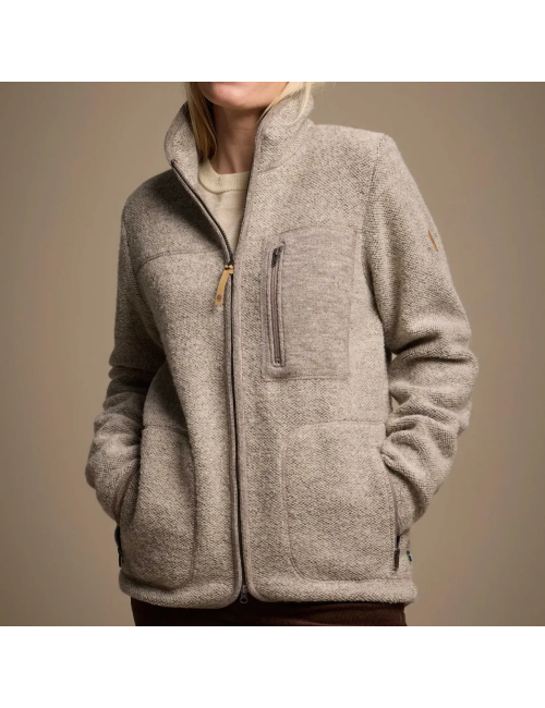 Veste Ivanhoe unisexe en laine à fermeture éclair intégrale 1946, couleur Birch - 100 % laine non teinte - Beige