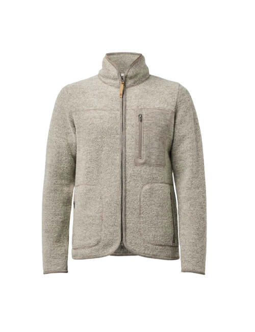 Ivanhoe Unisex-Wolljacke mit durchgehendem Reißverschluss „1946“ in Birch – 100 % ungefärbte Wolle – Beige