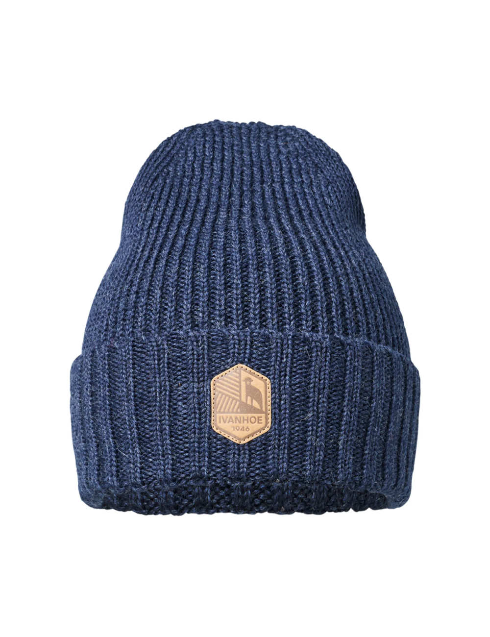 Ivanhoe rib gebreide muts van wol Ipsum Light Navy - One Size - Blauw